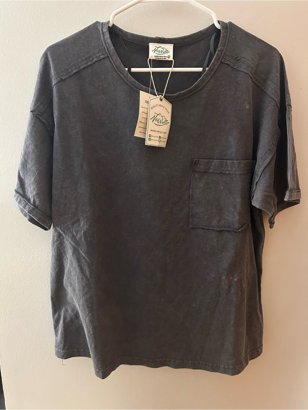 Women’s Washed Grey Pocket T-Shirt